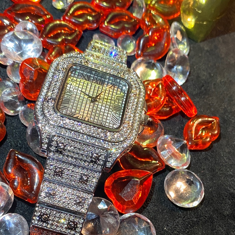 Silver Diamond-Studded Watch